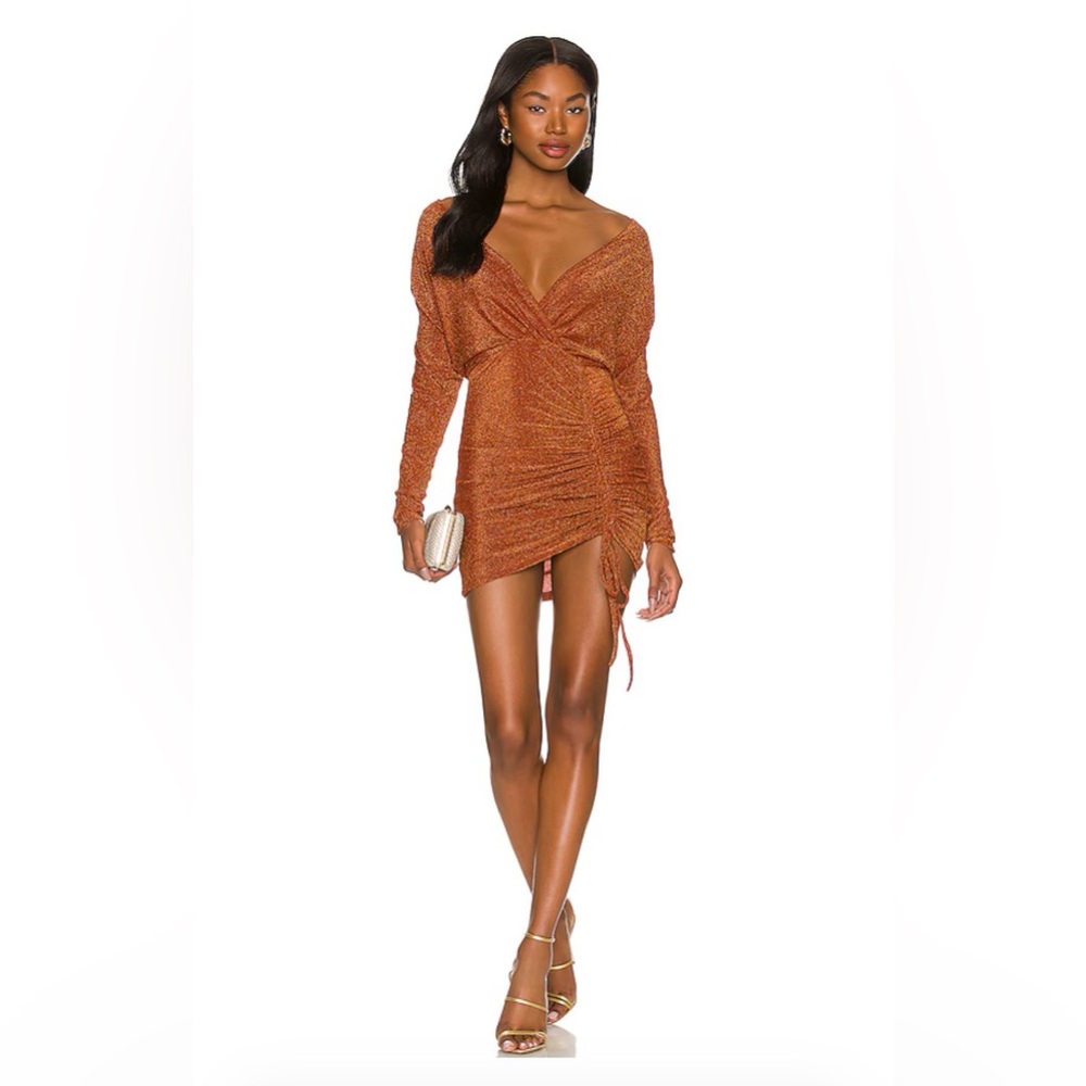 superdown Burnt Orange Ruched Mini Dress